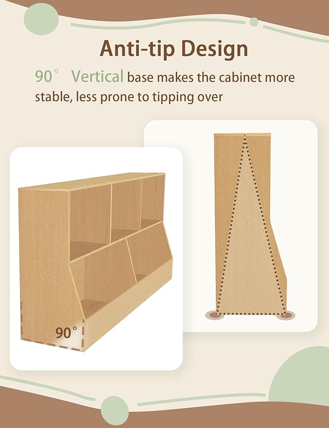 DINZI LVJ Toy Storage Organizer, Kids Bookshelf, Wooden Toy Storage Cabinet, 5 Cubby Children Bookcase, 43.3" L Toddler Book Shelf for Playroom, Living Room, Nursery, Hallway, School, Natural