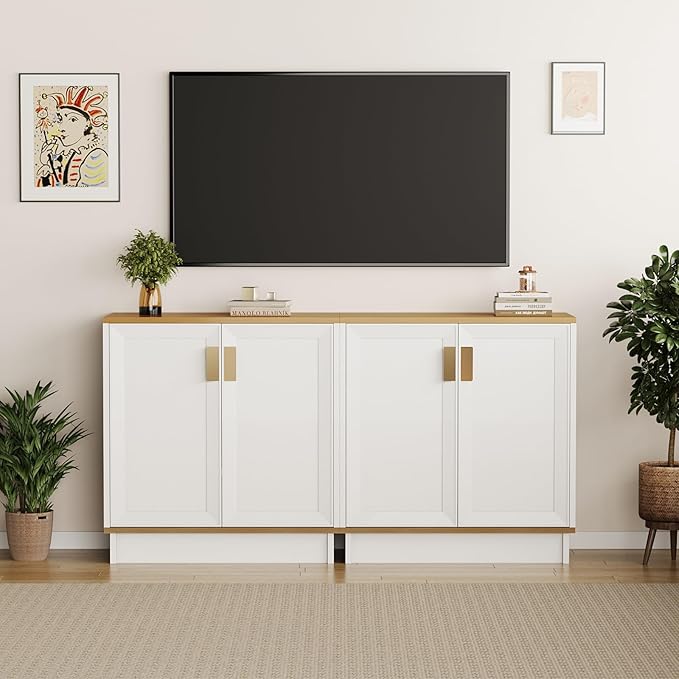Sideboard Buffets Storage Cabinet, Modern Kitchen Storage Cabinet with Doors, Farmhouse Buffet Table Console Table Coffee Bar for Entryway Kitchen Dining Room, White