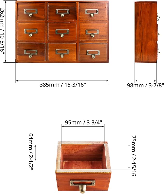 QWORK Desk Drawer Organizer, Wooden Vintage Apothecary Cabinet with 9 Drawers, Home Office & Tea & Dresser Bedroom Organization and Storage, Traditional Apothecary Cabinet