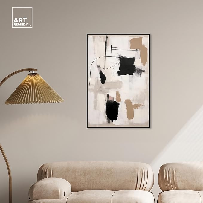 Art Remedy Strings in Abstraction Canvas Muted Abstract Wall Art, Black Frame, 24" x 36"