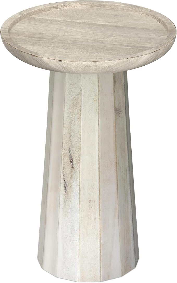 SIMPLIHOME Dayton End Table - 13 inch Wide Solid Mango Wood Round Accent Table in White Wash, Handcrafted Contemporary Nightstand or Lamp Stand for Living Room with Textured Finish, Assembled