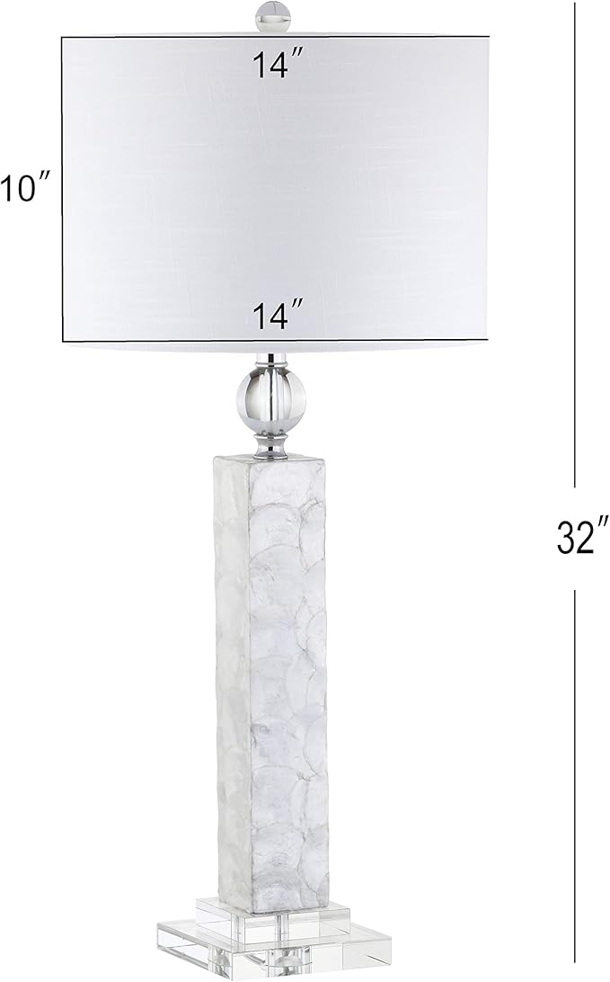 JONATHAN Y 32" White Mother of Pearl and Crystal Table Lamp Set of 2 for Bedroom, Coastal Mosaic Seashell Column Lamps for Living Room, Linen Drum Shade, LED Bulbs Included JYL4006A-SET2