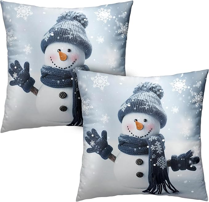 Christmas Decorations Snowman Pillows Covers Winter Snowflake Couch Throw Pillows Cases 24x24 Set of 2 Cotton Pillow Cases Decorative Christmas Pillows for Outside