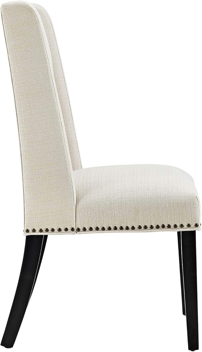 Modway Baron Modern Tall Back Wood Upholstered Fabric Two Dining Chairs in Beige