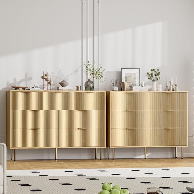 GAOMON 7 Drawer Dresser for Bedroom Chest of Drawers, 55" Wide Fluted Dresser with Drawers, Modern Wooden Double Dressers with Metal Handles for Living Room, Hallway