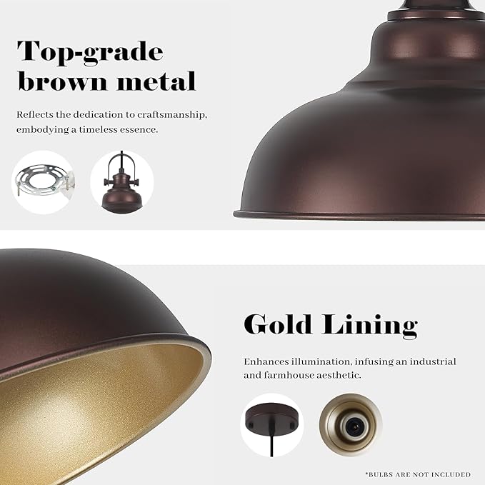 Bronze Pendant Lights Kitchen Island 3 Packs, 11.4 Inch Industrial Kitchen Pendant Lights, Farmhouse Pendant Light Fixtures, Island Pendant Light for Kitchen Island, Dining Room, Bedroom