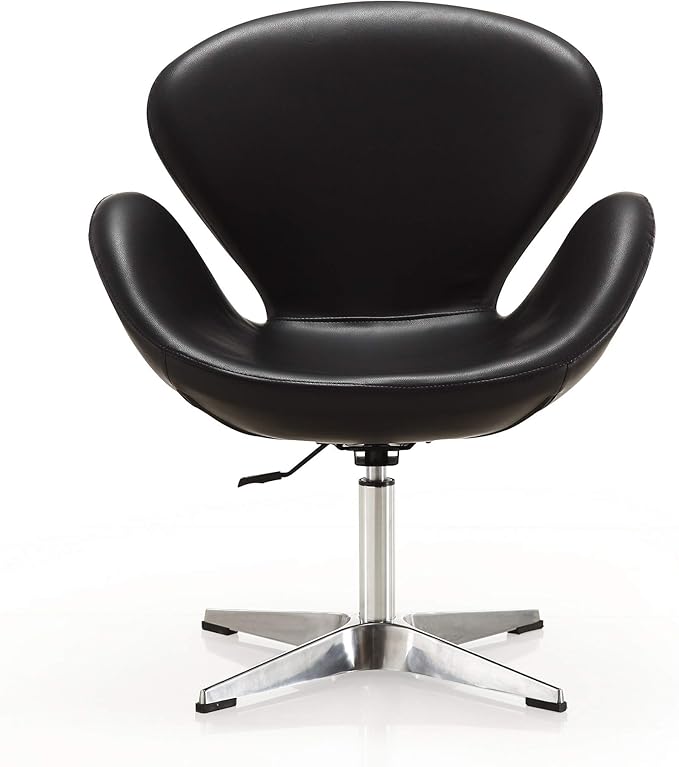 Manhattan Comfort Raspberry Adjustable Swivel Accent Chair with 360° Turn, Polished Chrome Base, Modern Retro Design, Versatile Seat Ideal for Any Room, Set of 2, Black