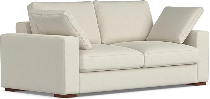 SIMPLIHOME Charlie Sofa in 100% Recycled Polyester Tightly Woven Performance Fabric, Cream, 78-inches Wide, Handcrafted Contemporary Style Loveseat Sofa or Couch for Living Room