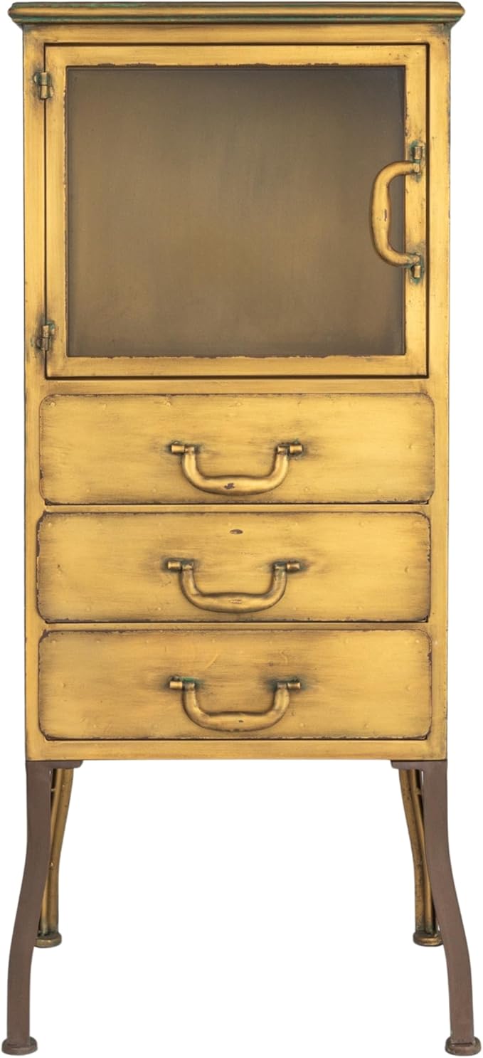 Creative Co-Op Sleek Metal Cabinet Storage with 3 Drawers, Gold