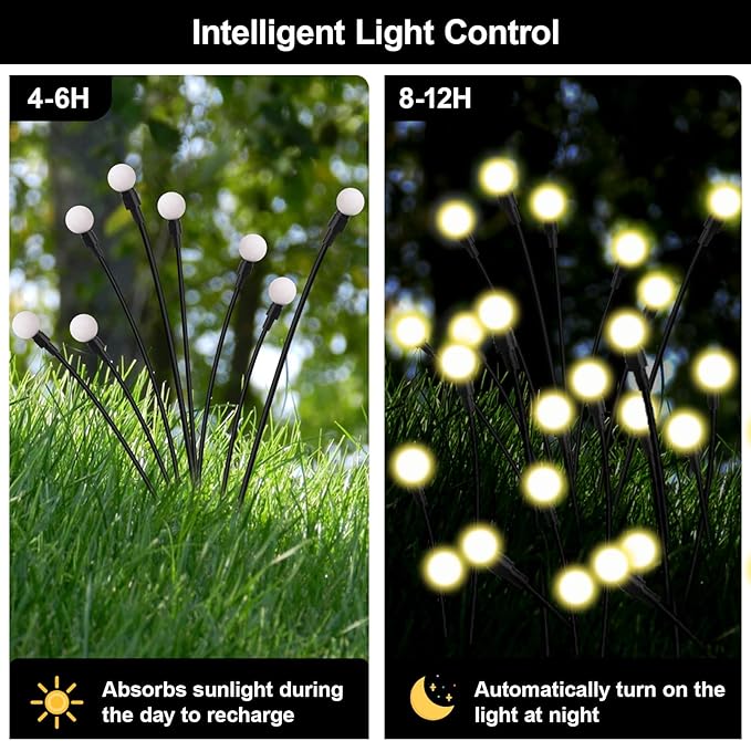 Swaying Solar Firefly Lights Outdoor, 8 Modes 800mAh Firefly Swaying Solar Garden Lights Waterproof for Outside Plant Yard Patio Pathway Christmas Garden Decor Flashing Warm White(2 Pack)