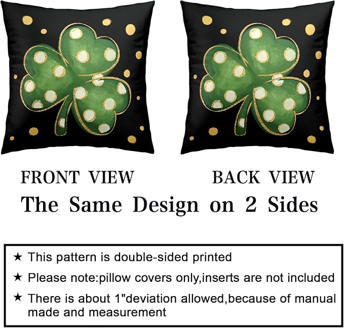Saint Patricks Day Throw Pillow Covers Stripes Polka Dot Shamrock Clover Pillow Cases 2 Pack 24x24 March Holiday Lucky Blessed Decorative Pillow Covers for Sofa Home St Patricks Decor