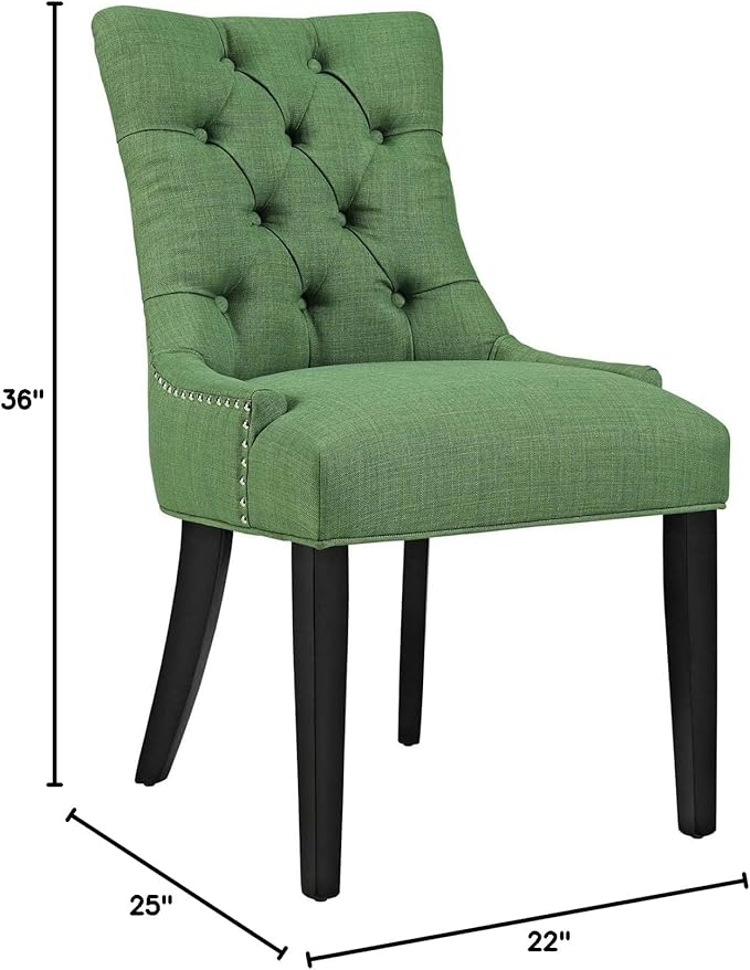 Modway Regent Modern Tufted Upholstered Fabric Two Dining Chairs with Nailhead Trim in Green