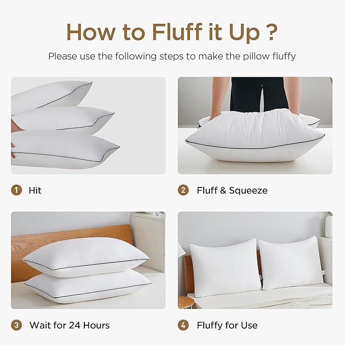 Acanva Bed Pillows King Size Set of 2, Fluffy 3D Down Like Filled, Machine Washable, Soft and Supportive for Side, Back or Stomach Sleepers