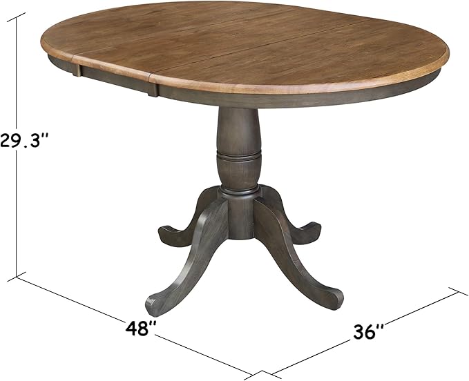 IC INTERNATIONAL CONCEPTS 36" Round Wood Extension Dining Table with 2 Chairs in Hickory/Washed Coal