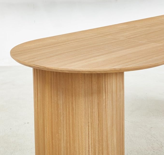 Ball & Cast 59.06"-90.55" Extendable Dining Table for 4-6,Modern Kitchen Oval Dinner Table with Removable Leaves Space Saving,Dining Room Table with Wood Strip Base for Kitchen Living Room,Oak
