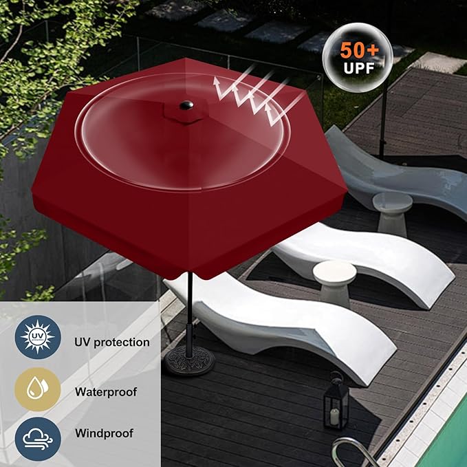 COOSHADE 7.5FT Outdoor Garden Table Umbrella Patio Umbrella Market Umbrella,Crank Open, Push Button 3-Way Tilt,Great for Garden, Deck, Backyard and Pool, 8 Ribs(Burgundy)