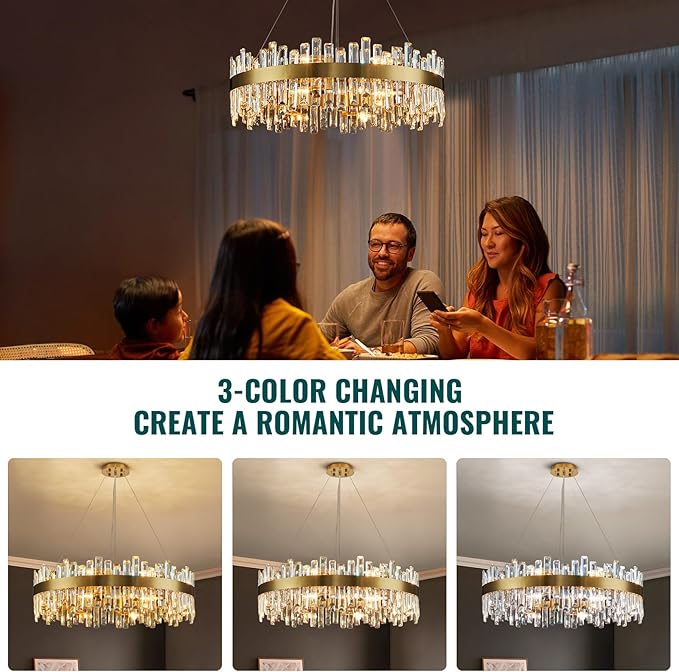 Siljoy 16-Light Modern Crystal Chandelier, 31.5'' Luxury Dimmable Brass Gold K9 Crystal Raindrop Chandelier Adjustable Hanging Crystal Ceiling Light for Dining Living Room Kitchen Island Entry Foyer