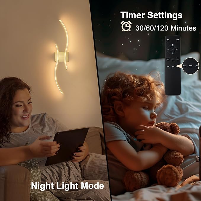 Battery Operated Wall Sconces Set of Two with Remote Control, Battery Wall Light, Stepless Colors 3000K-6000K & Dimming, Brass Rechargeable Wall Sconces for Living Room, Hallway, Bedroom, 27.5 Inch