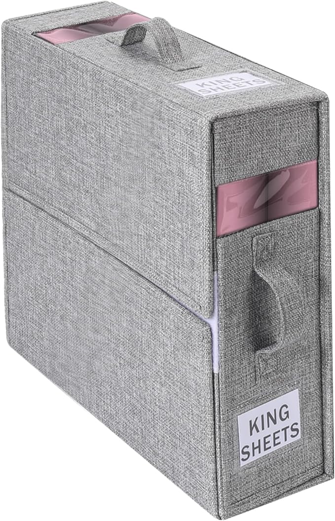 Bed Sheet Organizers and Storage Foldable Linen Sheet Organizer with Window and Label Organizing Bedding Container Queen King Size for Blankets Clothes Sheet Set
