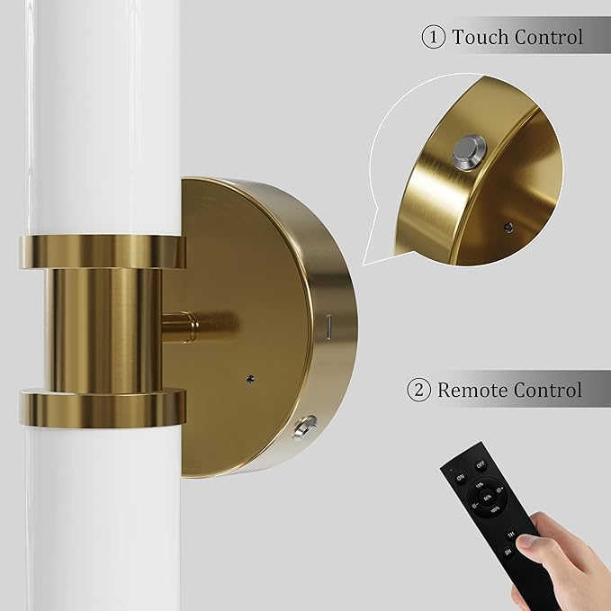 Battery Operated Wall Sconce Set of 2, Gold Cordless Wall Sconces, Modern Rechargeable Wall Lights with Remote Control, Dimmable for Living Room, Bedroom, Bathroom, Hallway, Entryway 3000K
