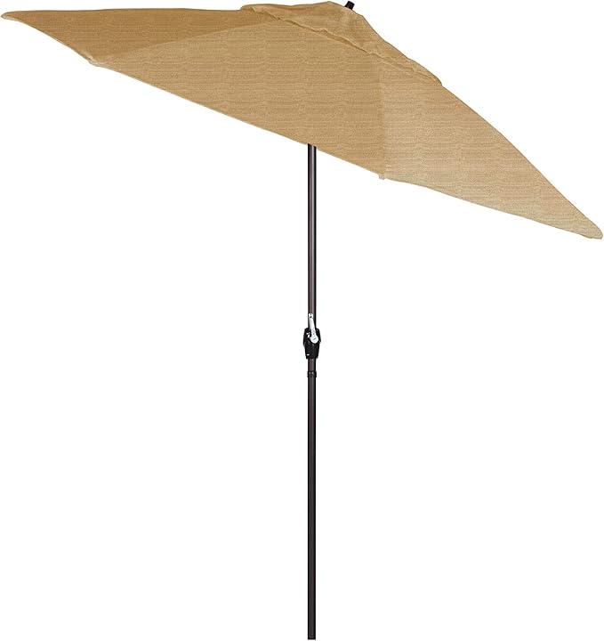 California Umbrella 12-Year Protection 9-Ft Outdoor Patio Umbrella, Sunbrella Fade-Resistant Acrylic Fabric, Auto Tilt and Crank, Heavy-Duty Aluminum Frame/Reinforced Ribs, Bronze Pole, Linen Sesame