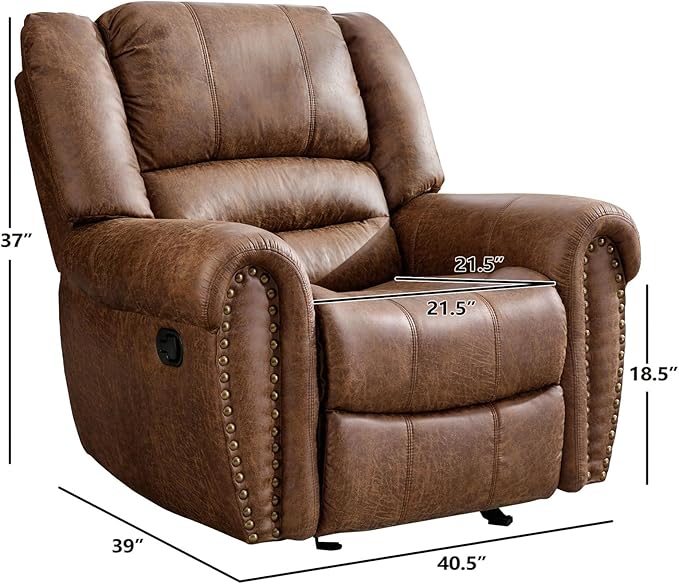 EBELLO Faux Leather Manual Recliner Chair, Classic Single Reclining Chair with Comfortable Armrest and Backrest, Furniture for Living Room, Bedroom, Brown