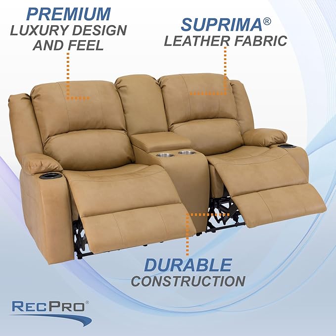 RecPro Charles 70" Powered Double RV Wall Hugger Recliner Sofa | Loveseat | RV Furniture with Upgraded 2023 Fabric (Toffee)