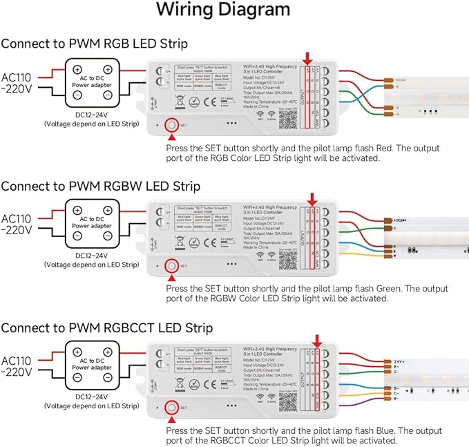 BTF-LIGHTING CH31W WiFi Bluetooth Smart RGB Controller 20kHz High Frequency PWM Dimmer for No Flicker No Buzzing RGB RGBW RGBCCT LED Strips Works with Alexa Google Home Smart Life App (No Remote)