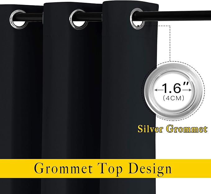 NICETOWN Blackout Curtain Panels 84 inches - Light Reducing Thermal Insulated Solid Grommet Blackout Curtains/Panels/Drapes for Living Room (Set of 2, 66 inches by 84 Inch, Black)