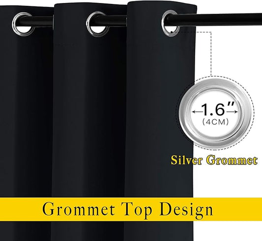 NICETOWN Blackout Curtain Panels 84 inches - Light Reducing Thermal Insulated Solid Grommet Blackout Curtains/Panels/Drapes for Living Room (Set of 2, 66 inches by 84 Inch, Black)
