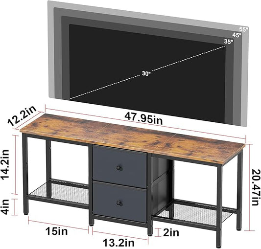 TV Stand Suitable for TVs up to 55 Inches, Entertainment Center with Storage Drawers and Shelves, Media Console Table for Living Room and Bedroom (Brown Black)