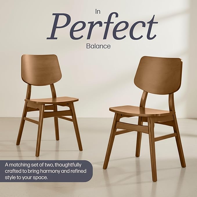 Alaterre Furniture Calais Dining – Mid Century Modern Set of 2 Dining Chairs – Solid Wood Chair Set with Minimalist Design for Dining Room or Kitchen (Pecan Finish)