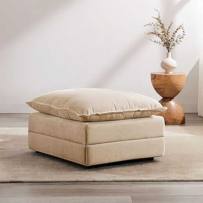 Modular Oversized Chair Ottoman with Removable Pillow Top, 39”W Big Ottoman, Convertible Square Foot Rest Stool, Upholstered Extra Seating for Living Room & Bedroom, Sand Beige