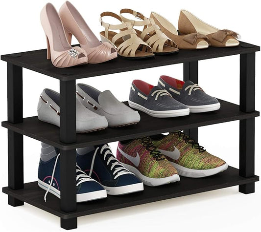 Furinno Turn-S-Tube 3-Tier Shoe Rack, Espresso/Black