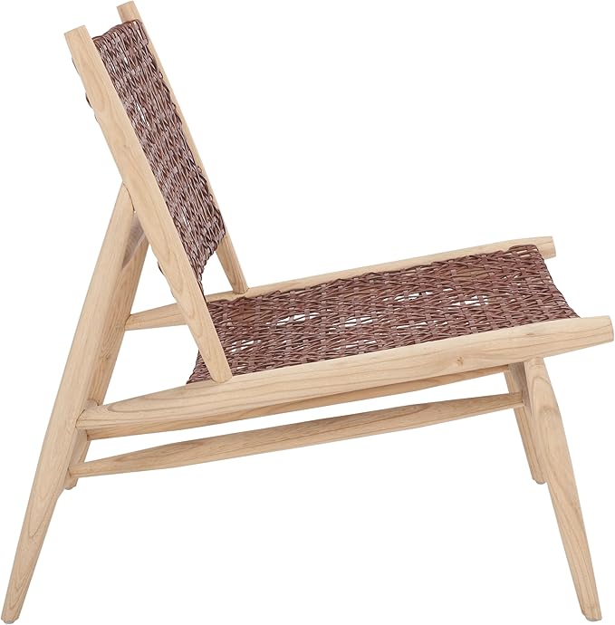 SAFAVIEH Home Collection Bandelier Natural Sungkai Solid Wood/Cognac Brown Leather Weave Accent Chair (Fully Assembled)