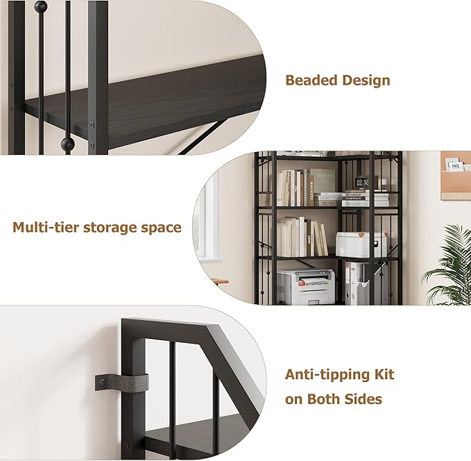 GarveeHome Corner Bookshelf 86" l Shaped Bookcase, Corner Bookshelves Black Bookcase 7 Tier l-Shape Bookshelf, Large Bookcases with Beaded Design Tall Display Rack Shelf for Living Room Bedroom