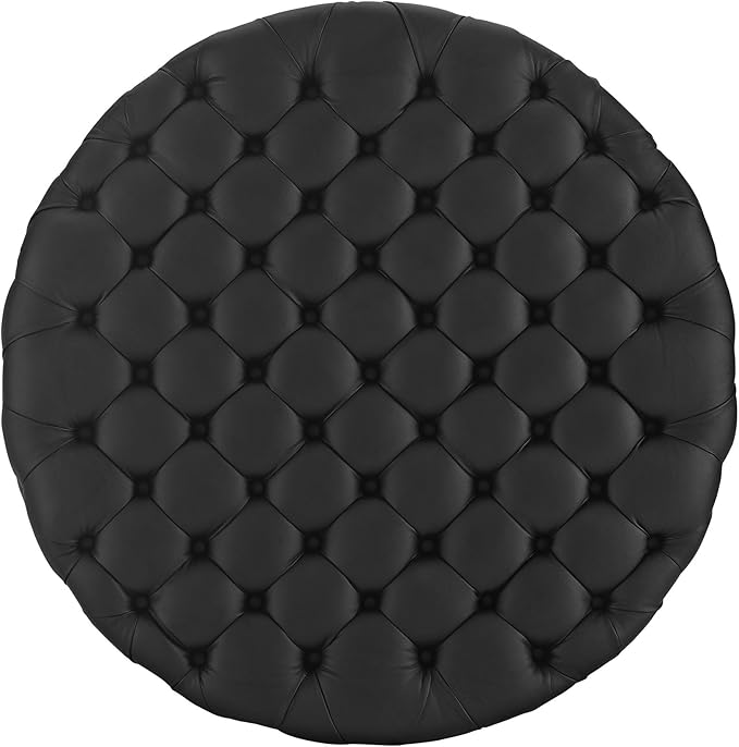 Modway Amour Faux Leather Button-Tufted Round Ottoman in Black