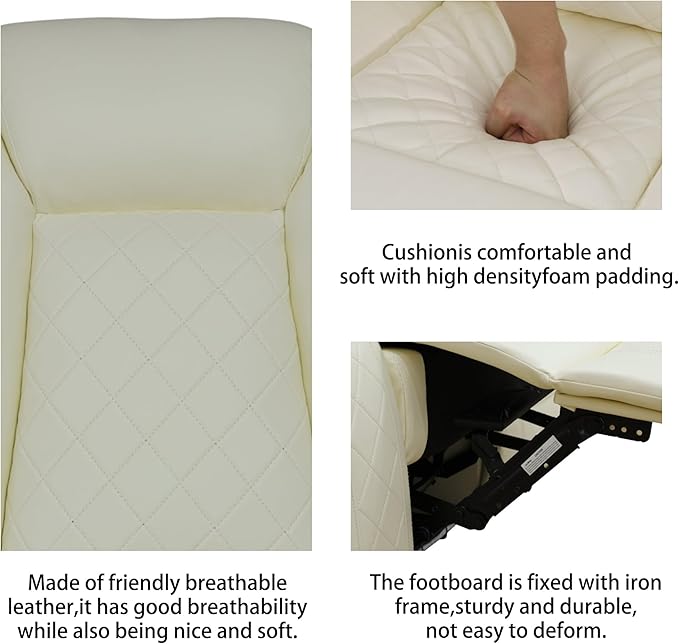 Leather Power Recliner Sofa Set with LED, Living Room Furniture Set, Leather Sofa Set with USB Port Storage Console Cup Holder for Office Living Room Home (Cream White Standard Version 2 Cup Holders)