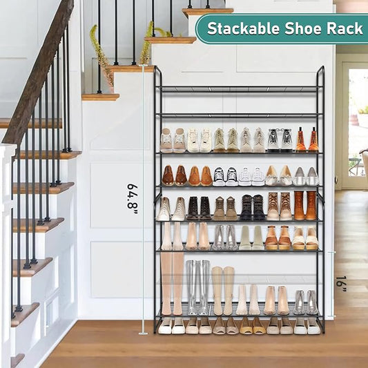 SLEEPING LAMB 4 Tier Long Shoe Organizer for Closet, Metal Shoe Rack Wide Shoe Storage Organizer 30-Pairs Shoe Shelf for Bedroom, Floor, Entryway (Black)