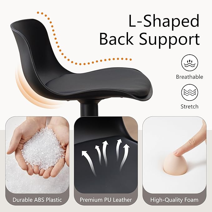 YOUTASTE All Black Bar Stools Set of 2, Adjustable Swivel Counter Height Barstools with Back, Plastic&PU Leather Cushioned Bar Chair Seats, Metal Footrest, Black Round Base for Kitchen Island