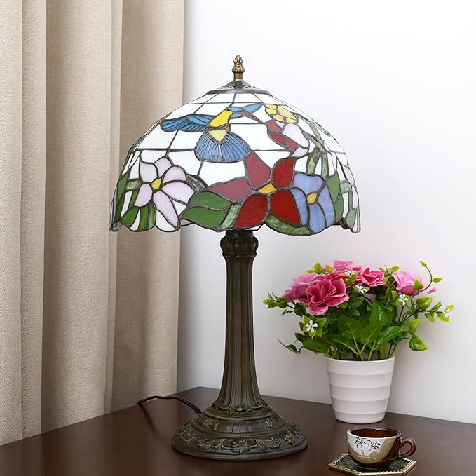 Tiffany Lamp Hummingbird Stained Glass Table Lamp 12X12X18 Inches Hummingbird Style Desk Reading Light Decor Beside Bedroom Living Room Home Festival Birthday Gift