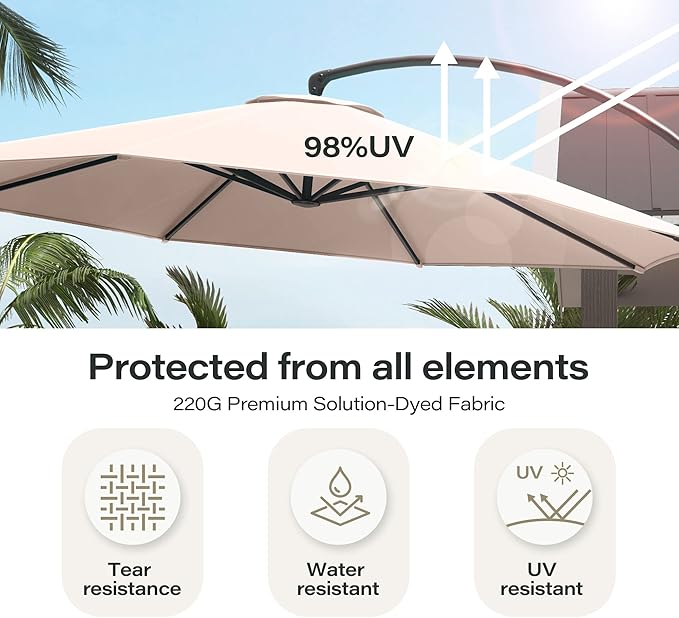 LAUSAINT HOME Outdoor Patio Umbrella with Base included, Deluxe Curvy Cantilever Umbrella Heavy Duty Offset Hanging Umbrella