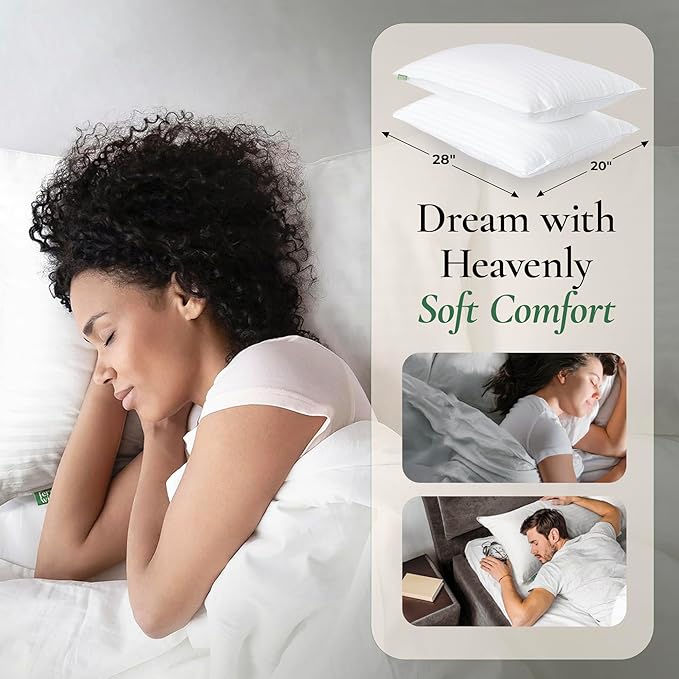 Fern and Willow Premium Queen Size Bed Pillows - Set of 2, 28"x20" - Luxurious Ultra-Soft Cooling Pillow - Hotel Quality, Down Alternative Fill, Medium Firm Support for Side, Back & Stomach Sleepers