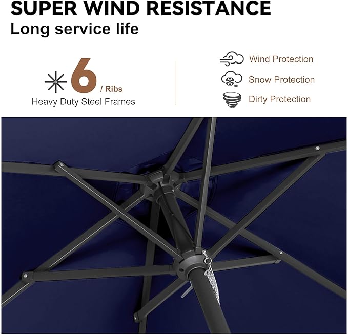 7.5ft Outdoor Patio Umbrella - Table Umbrella Waterprool UV Protection, Sombrillas de Patio with Push Button Tilt, Sun Umbrella for Pool, Porch, Garden, Deck, Backyard (Navy Blue)