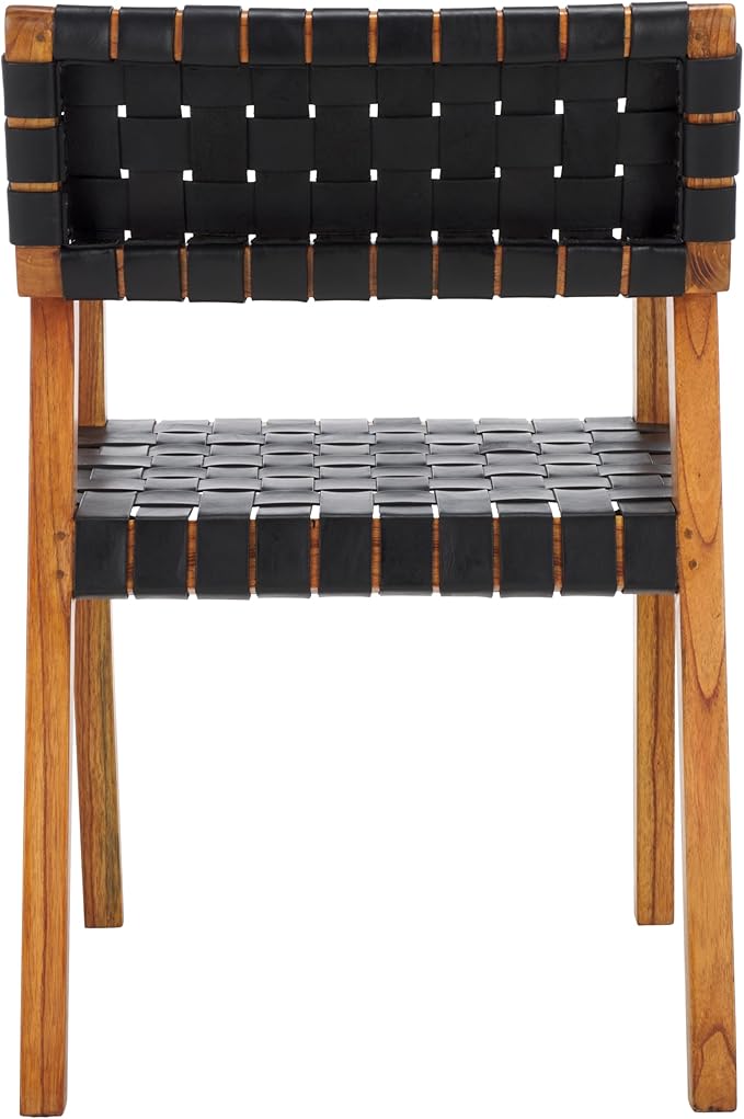 SAFAVIEH Home Collection Cire Black Faux Leather/Natural Solid Wood Dining Chair