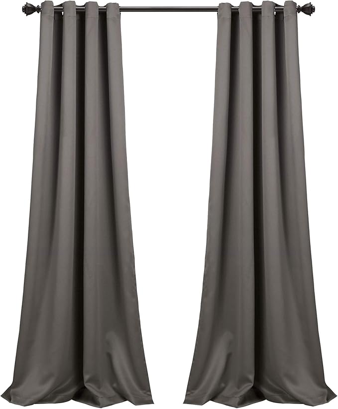 Lush Decor Insulated Grommet Blackout Window Curtain Panels, Pair, 52" W x 108" L, Dark Gray - Classic Modern Design - Chic Window Decor - Long Curtains For Living Room, Bedroom, Or Dining Room