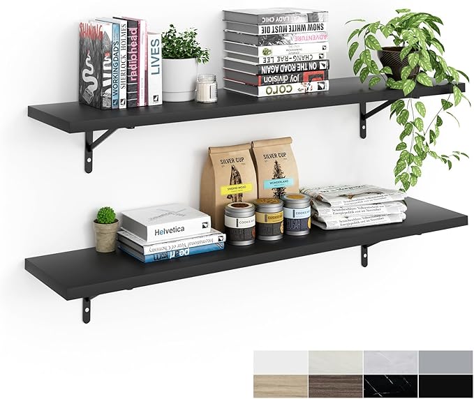 Kaboon 45 inch Long 10 inch Deep Floating Shelves for Wall Set of 2, Large Open Shelves Wall Mounted, Space Saving Home and Commercial Use, Black