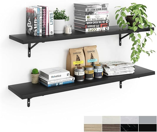 Kaboon 45 inch Long 10 inch Deep Floating Shelves for Wall Set of 2, Large Open Shelves Wall Mounted, Space Saving Home and Commercial Use, Black