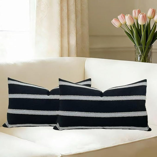 Slow Cow Pack of 2 Rectangular Patchwork Decorative Throw Pillow Cover Cushion Cover for Couch Sofa 12 x 20 inches