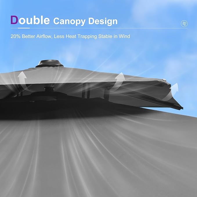 PURPLE LEAF 10' X 13' Cantilever Patio Umbrella with Base 360° Rotation & 6-Level Tilt Heavy Duty Aluminum Frame Fade-Resistant Double Top Offset Umbrella for Backyard Poolside & Outdoor Dining Grey